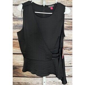 Vince Camuto Women’s Black Sleeveless Faux Wrap Shirt Sz Small New